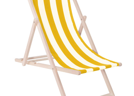 Ligbed | Strandstoel | Ligstoel | Verstelbaar | Beukenhout | Handgemaakt | Geel/Wit