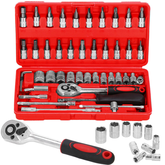 Dopsleutelset - Gereedschap Set - Koffer - 45 Stuks - Rood/Zwart