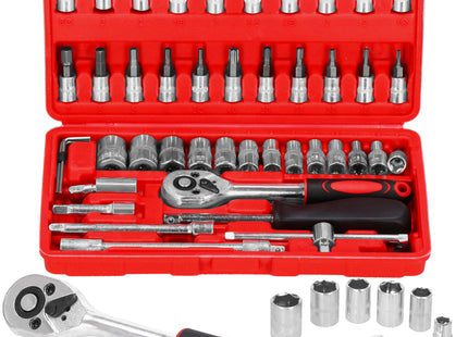 Dopsleutelset - Gereedschap Set - Koffer - 45 Stuks - Rood/Zwart