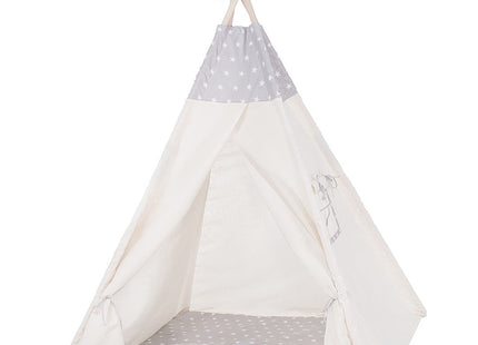 Tipi Tent | Wigwam Speeltent | 120x100x180 cm | Inclusief Mat | Inclusief Kussens | Naturel Grijs | Sterren