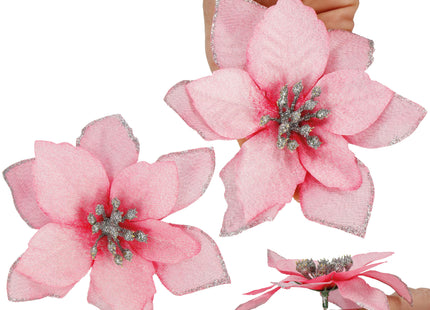 Kunstbloem | Kerst | Ster van Bethlehem | Roze | Glitters