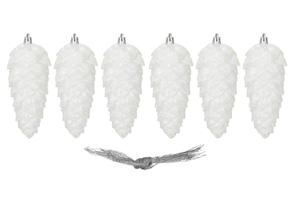Kerstboomhanger Dennenappels | 6 Stuks | 14 cm | Wit