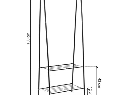 Kledingrek | Metaal | 15 Kg | 150 x 60 x 34 cm | Zwart