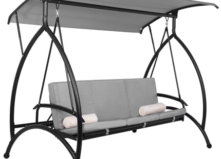 Schommelbank | Linda-Schommel | 3-zits | Waterafstotend | Inclusief 2 Kussens | Verstelbare Luifel | 136 x 230 x 190 cm | Grijs