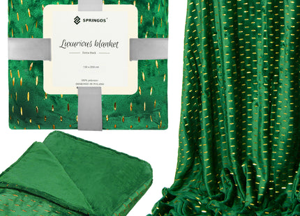 Plaid | Sprei | Deken | 150 x 200 cm | Pluche | Groen/Goud