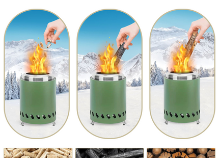 EdenOutdoor® Tafelhaard - Rookloze Tafelhaard - Rookloze Vuurkorf - Pellet & Hout - 19,5 x Ø14,5 CM - Groen