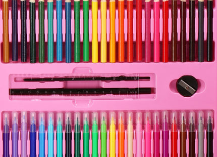 Tekendoos | Tekenkoffer Kinderen | 208 Delig | 40 x 35.5 x 5.5 cm | Roze
