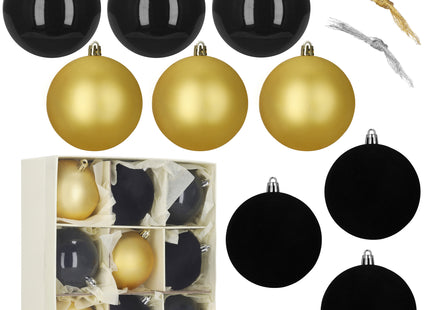 Kerstballen | 9 Stuks | 8,5 cm | Goud/Zwart
