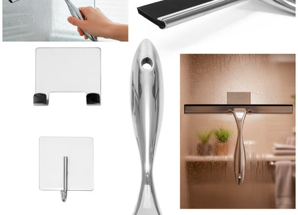 Douchewisser - Raamwisser - Incl. Ophang Haak - Badkamer Accessoires - Zilver - 25 x 18,5 Cm