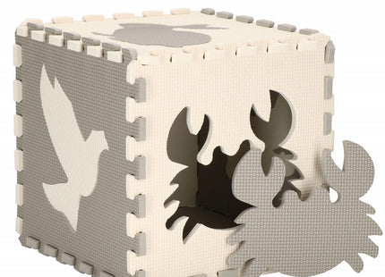 Speelmat | Speelmat Foam | Puzzelmat | Figuren | Dieren | 9 Puzzelstukken | 120 x 120 cm | Crème/Grijs