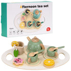 Springos ® Houten Theeservies - 13-delige Theeset met Theepot, Kopjes, Taartjes en Koekjes - Groen