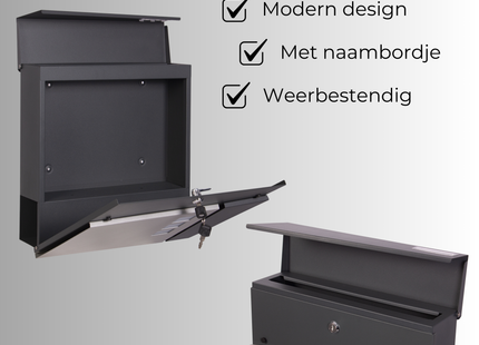 Brievenbus - Wandbrievenbus - Hangend - Kijkvenster - Staal - Zilver - Antraciet - 10,5 x 37 x 37 x cm