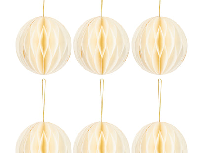 Kerstbal | Papier | 12 Cm | 3D | Wit + Goud Glitter | 6 Stuks