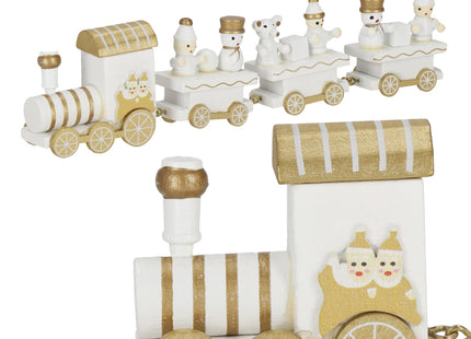 Kerstdecoratie - Trein - Hout - Wit - Goud