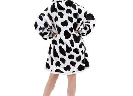 Hoodie Deken | Badjas | Deken Met Mouwen | One Size | Koe | Polyster | WIt/Zwart