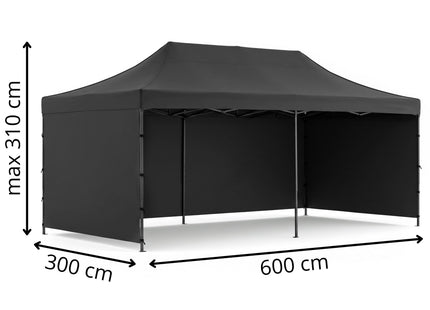 Partytent - 600x300x310xcm - Hoogte Verstelbaar - PVC - Polyester - Harmonica- Frame - Zwart