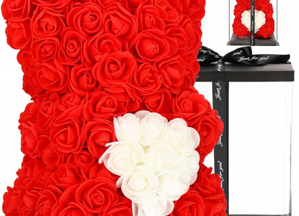 Rozen Beer | Rozenbeer | Rose Bear | Rozen Teddybeer | Liefde | Inclusief Giftbox | 25 x 17 x 16 cm | Rood / Wit