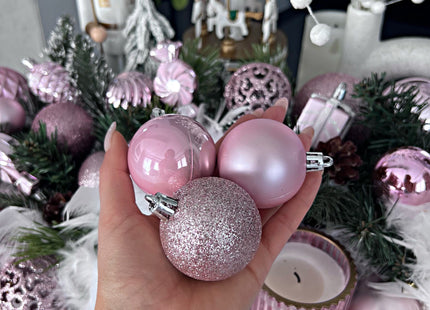 Kerstballen & Piek  | 33 Stuks | 5/6/8 cm | Roze