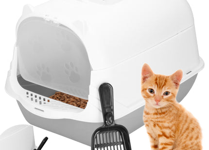Kattenbak | Spatel | Dak | 49 x 36 x 35 cm | Grijs/Wit