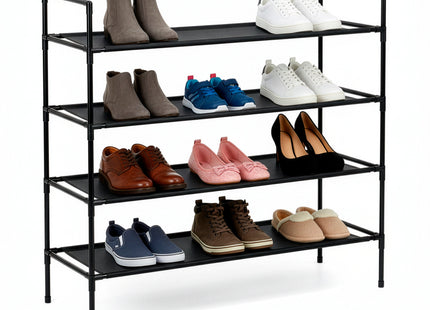 Schoenenrek | 16 - 20 Paar Schoenen | 4 Laags | Polyester/Metaal | Zwart | 75x72x28 CM