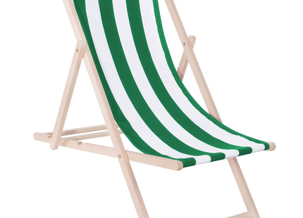 Strandstoel - Verstelbaar - Beukenhout - Hangemaakt - Groen/Wit