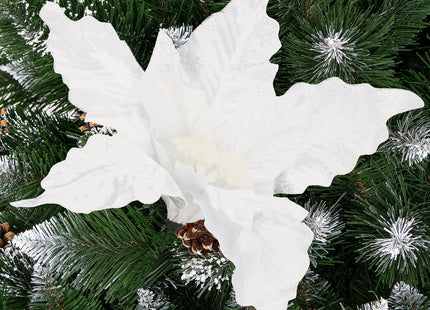 Kunstbloem - Witte Poinsettia - Ster van Bethlehem - Wit - Glitters