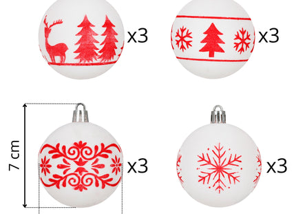 Kerstballen | 12 Stuks | 7 cm | Rood | Wit