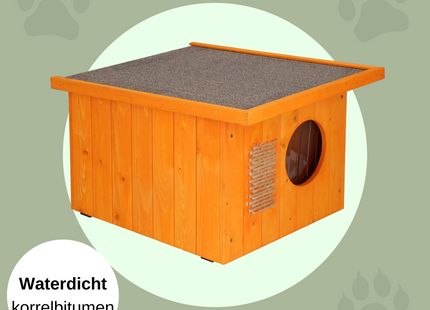 Kattenhuis - Geïsoleerd - Voor Buiten - Weersbestendig - 58 X 49,5 X 36 CM - Naturel