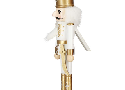 Notenkraker Kerst | Houten Soldaat | Kerstversiering | Goud/Wit | 30 cm