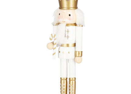 Notenkraker Kerst | Houten Soldaat | Kerstversiering | Goud/Wit | 30,5 cm