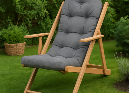 Houten Ligstoel - Ligbed - Met Kussen - Verstelbaar - Weersbestendig - Grijs - Grenenhout - 90 x 71 x 103 Cm