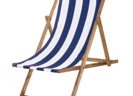 Houten Ligstoel | Strandstoel | Ligstoel | Verstelbaar | Beukenhout | Handgemaakt | Blauw Wit