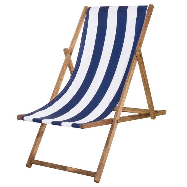 Houten Ligstoel | Strandstoel | Ligstoel | Verstelbaar | Beukenhout | Handgemaakt | Blauw Wit