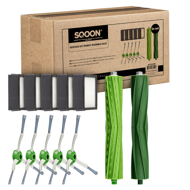 SQOON® Serviceset geschikt voor iRobot Roomba iRobot i3, i3+, i7, i7+, i4, i6, i6+, i8, i8+, E5, E6, E7, (niet j7 , j7+) - Vervangingsset met borstels, HEPA-filters en zijborstels voor optimale reiniging