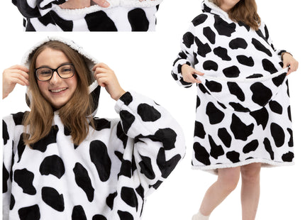 Hoodie Deken - Deken Met Mouwen - One Size - 2 in 1 - Zwart- Wit