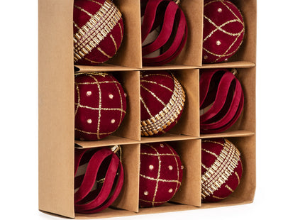 Kerstballen | 9 Stuks | 8,5 cm | Rood | velours