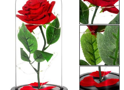 Roos | Valentijn | Rozen | LED | 22 cm | Rood/Groen/Zwart | Warm wit