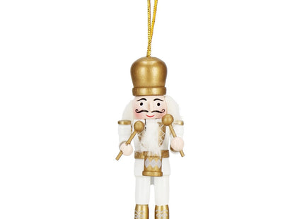 Notenkraker Kerst | Houten Soldaat | Kerstversiering | 5 Stuks | Goud/Wit | 12,5 cm