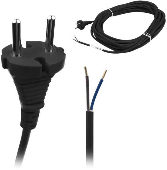 SQOON® Aansluitsnoer 15 meter - H05VV-F 2x1.00 mm² - Zwart - VDE & KEMA gekeurd - Ideaal voor elektronica en stofzuigeronderdelen - Flexibel en duurzaam snoer voor binnengebruik