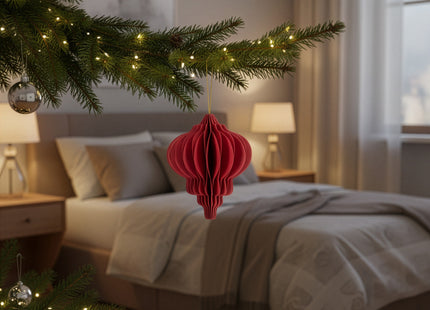 Kerstbal | Papier | 12,5 Cm | 3D | Rood | 6 Stuks