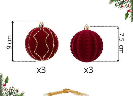 Kerstballen | 6 Stuks | 8 cm | Rood | Velours