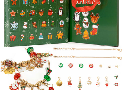 Springos® Adventskalender met Sieraden – 24 Vakjes met 22 Kerstbedeltjes en 2 Armbanden – DIY Sieradenset