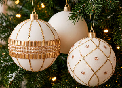 Kerstballen | 9 Stuks | 8 cm | Wit/Goud | Fluweel