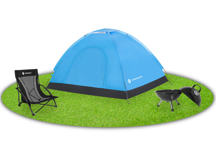 Koepeltent | Toeristentent | Kampeertent | Tent | Waterdicht | 2 Persoons | Grijs / Zwart / Blauw | 150 x 200 x 110 cm