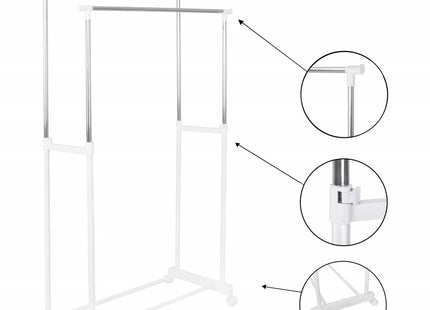 Kledingrek | Op wielen | Wit/Chroom