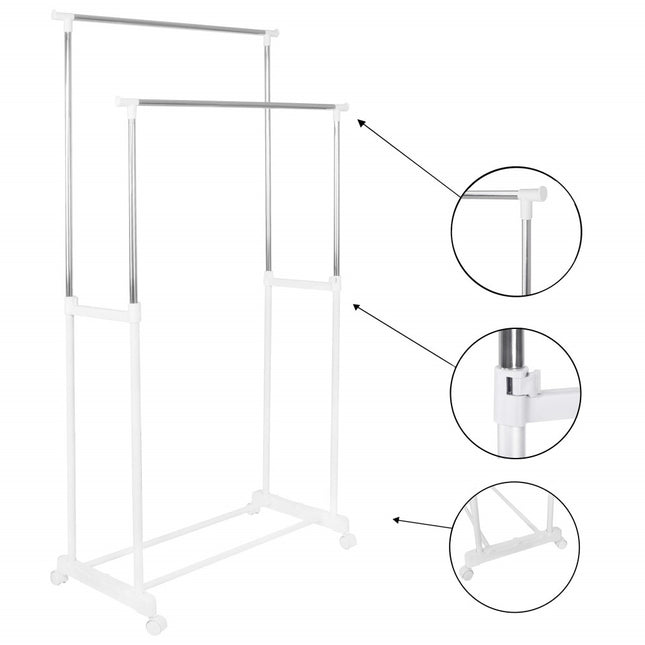 Kledingrek | Op wielen | Wit/Chroom