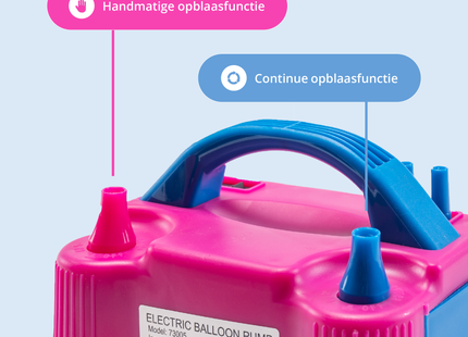 Ballonnenpomp - Elektrisch - Dubbele Vulfunctie - Met Hulpstukken - Roze / Blauw
