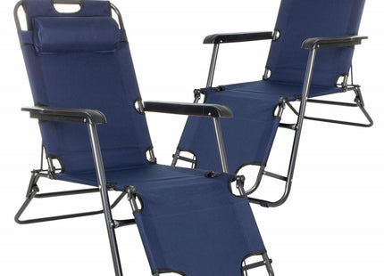 Tuinstoelen | Ligstoel | Ligbed | Verstelbaar | Inclusief Hoofdsteun | 2 Stuks | Marineblauw