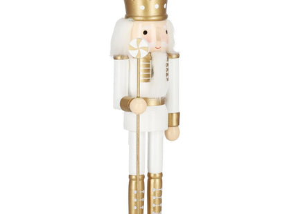 Notenkraker Kerst | Houten Soldaat | Kerstversiering | Goud/Wit | 30,5 cm