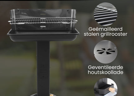 Houtskool barbecue - Zuil barbecue - BBQ - Asopvangbak - Schuifregelaar - RVS  - Zwart